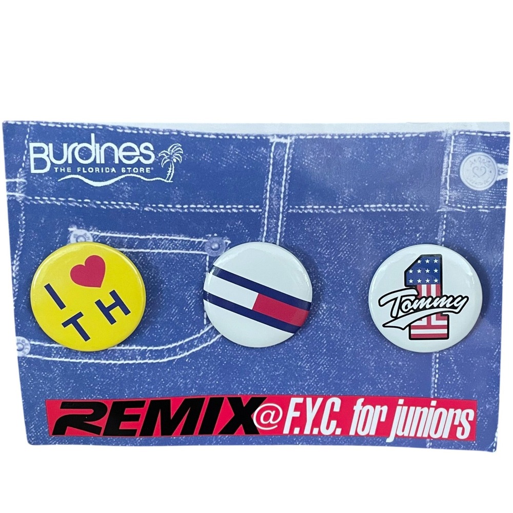 Vintage Tommy Hilfiger Pins 3 Pack Y2K Pinback Buttons Retro‎ Nostalgia